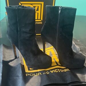 Pour La Victoire Bardot Suede Black Heeled Boots